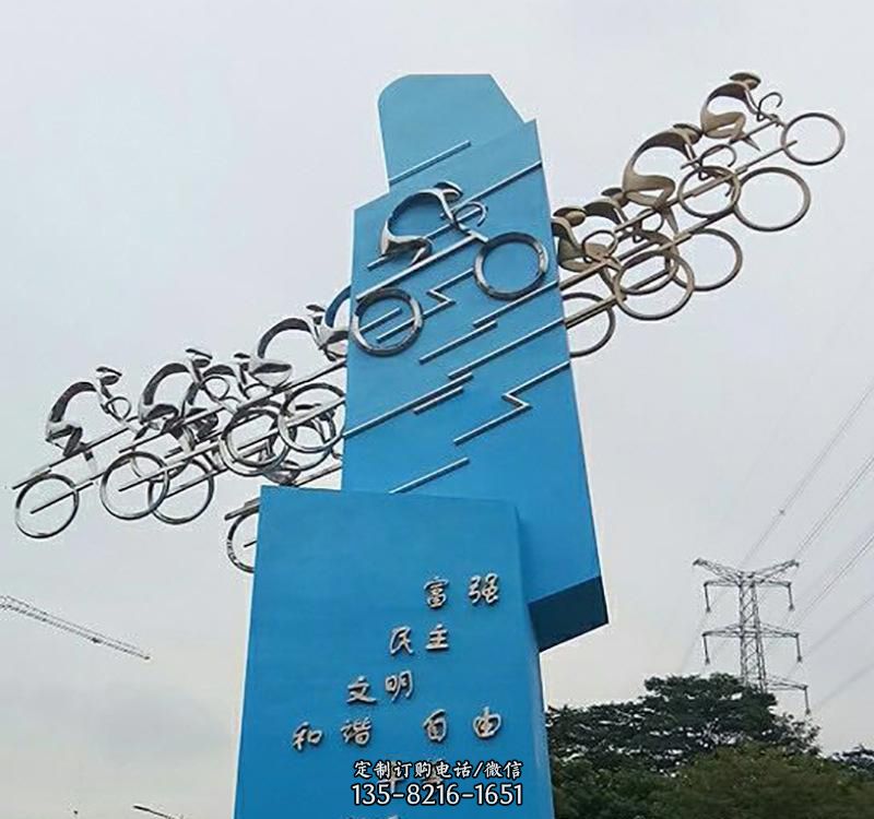 不锈钢抽象运动赛车标志雕塑 不锈钢抽象运动赛车标志雕塑