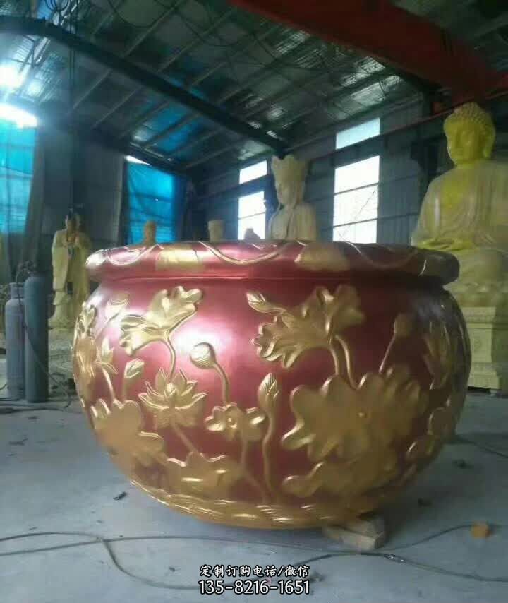 荷花浮雕水缸铜雕塑 荷花浮雕水缸铜雕塑