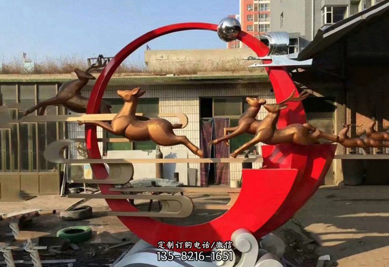 不锈钢祥云和鹿雕塑 不锈钢祥云和鹿雕塑