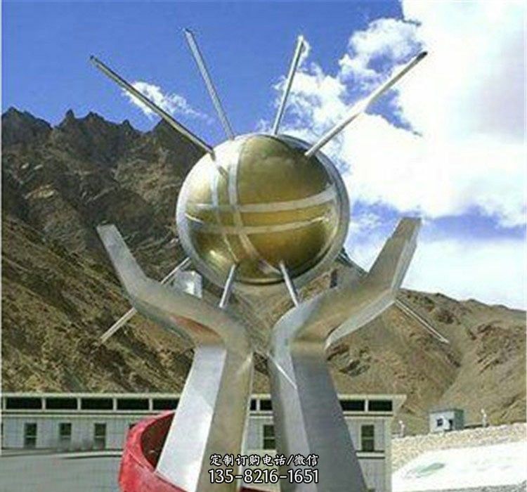 不锈钢广场抽象手托太阳雕塑 不锈钢广场抽象手托太阳雕塑