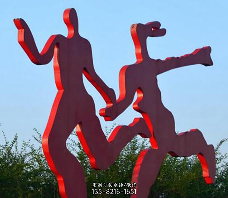 广场不锈钢情侣跑步雕塑 广场不锈钢情侣跑步雕塑