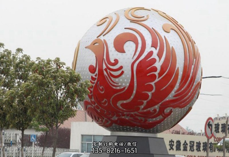 不锈钢凤凰浮雕圆球雕塑 不锈钢凤凰浮雕圆球雕塑