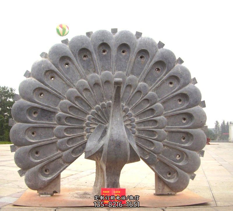 开屏孔雀石雕-汉白玉孔雀-公园园林动物雕塑摆件