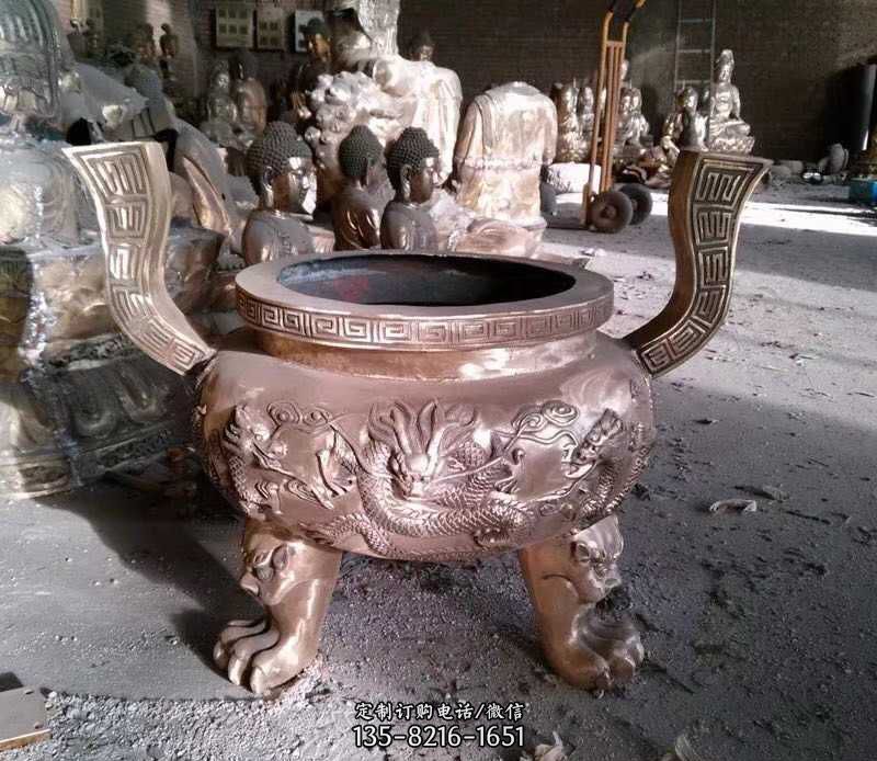寺庙龙浮雕圆铜雕香炉 寺庙龙浮雕圆铜雕香炉