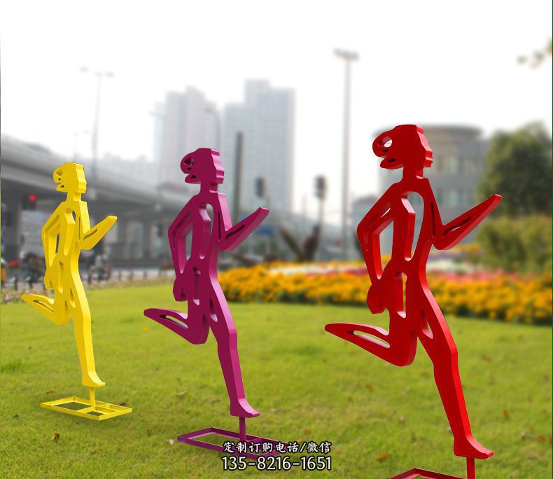 不锈钢跑步抽象女人雕塑