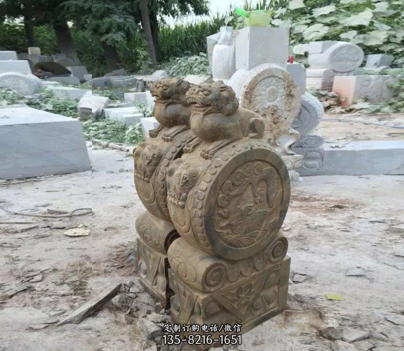 庭院狮子门墩景观石雕 庭院狮子门墩景观石雕