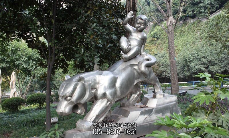 不锈钢骑老虎的小孩雕塑 不锈钢骑老虎的小孩雕塑