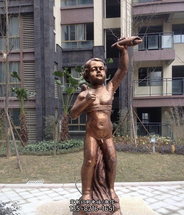 欧式小男孩玻璃钢仿铜人物雕塑