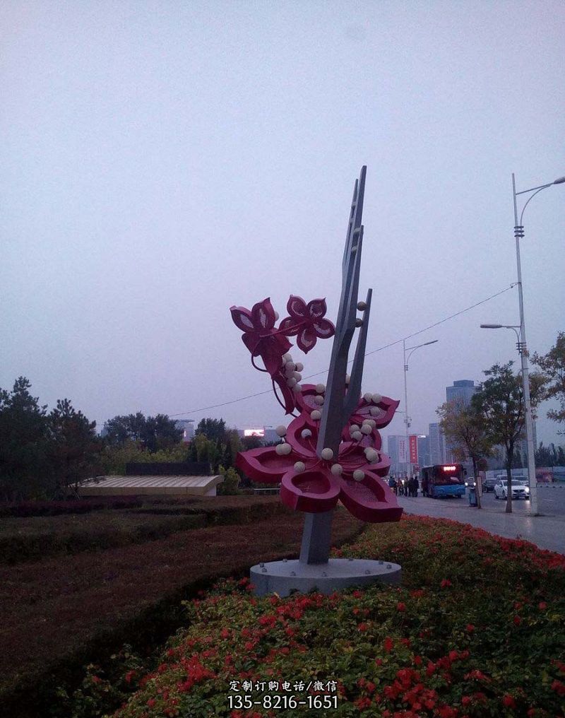 不锈钢公园桃花路灯雕塑 不锈钢公园桃花路灯雕塑