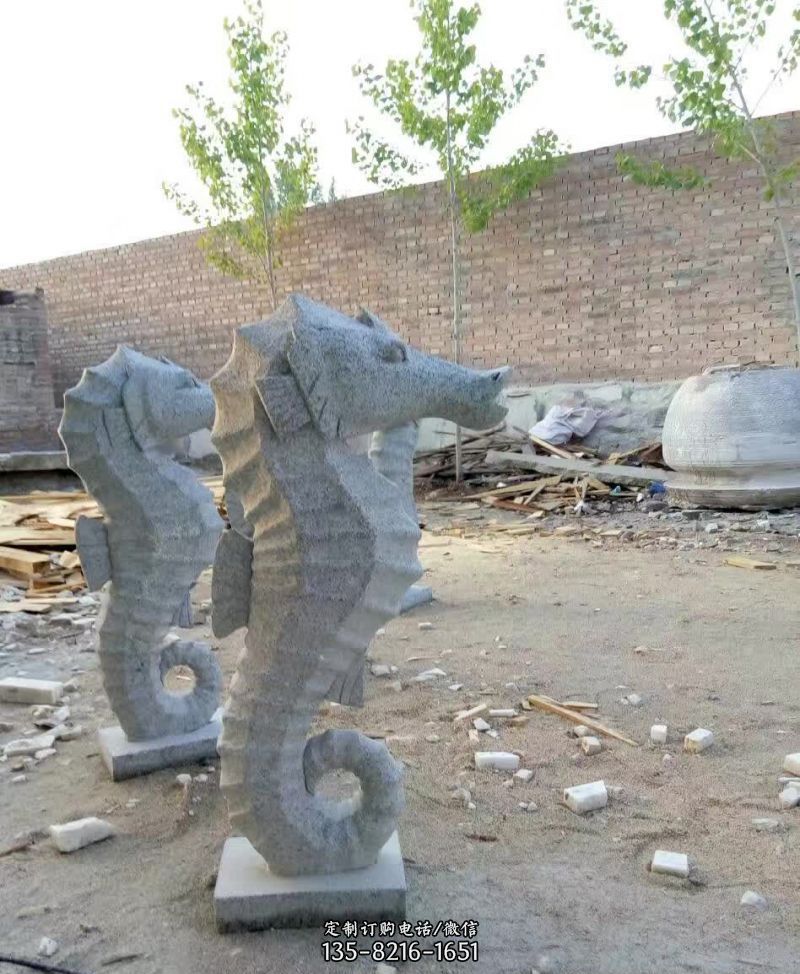 海马动物石雕-仿真仙鹤动物雕塑
