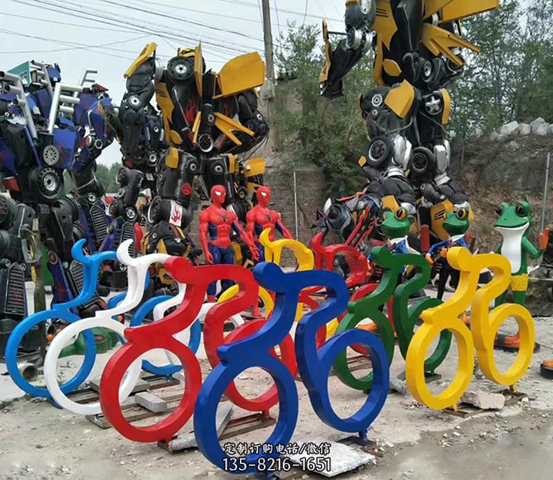 公园彩色不锈钢单车雕塑