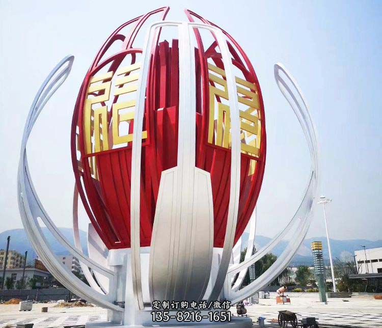 长春中源雕塑订做红色不锈钢雕塑纪念景观雕塑