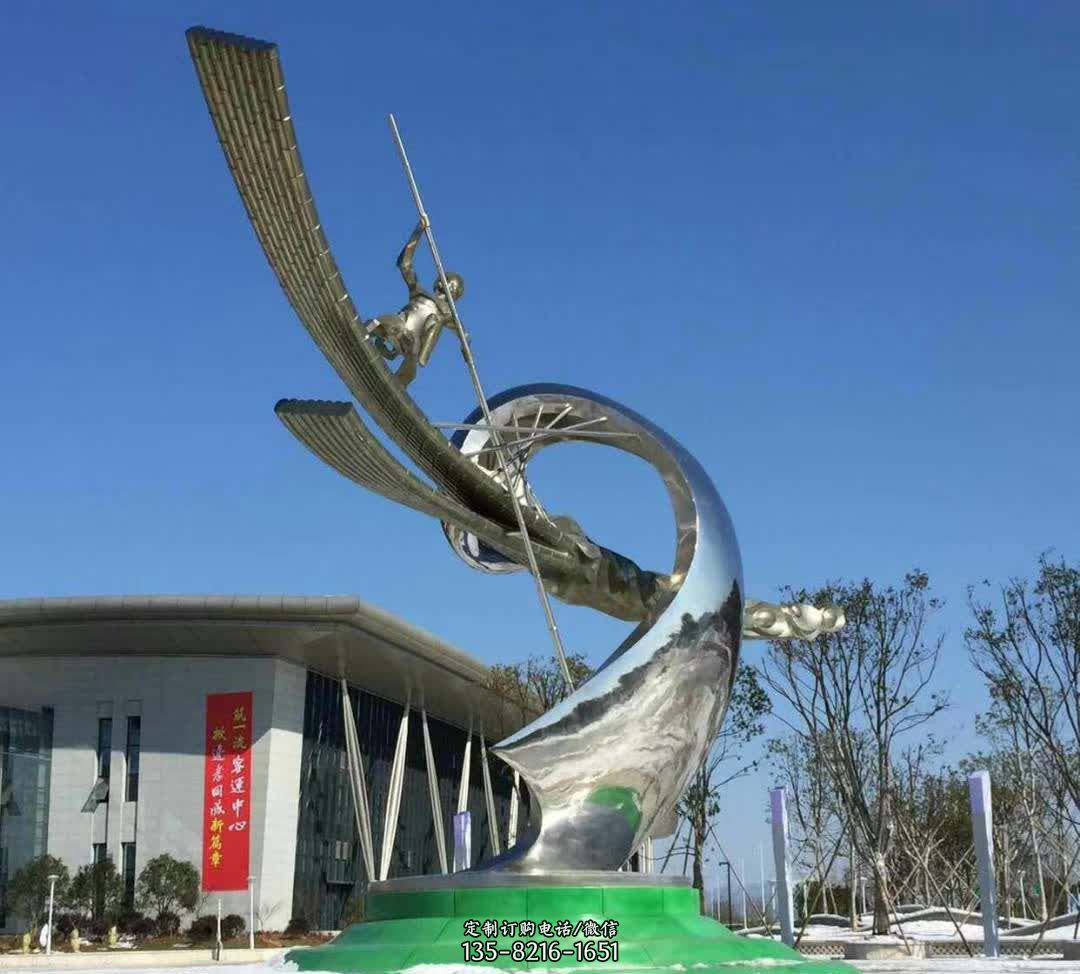 不锈钢大型划船景观装饰雕塑 不锈钢大型划船景观装饰雕塑