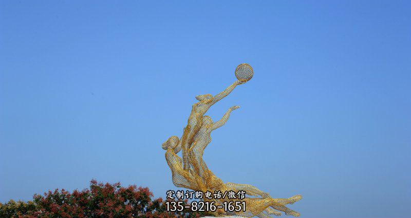 不锈钢打篮球的女孩公园景观雕塑