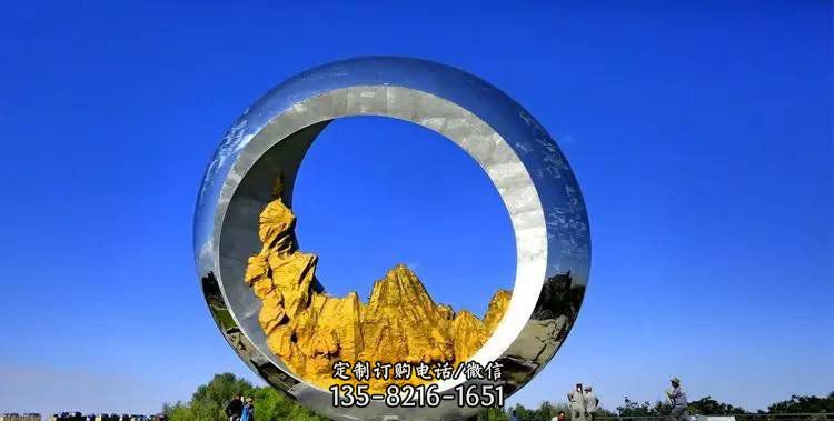 城市不锈钢月亮和山水风景雕塑 城市不锈钢月亮和山水风景雕塑