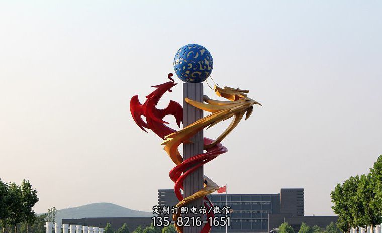 不锈钢龙凤戏珠广场景观雕塑 不锈钢龙凤戏珠广场景观雕塑