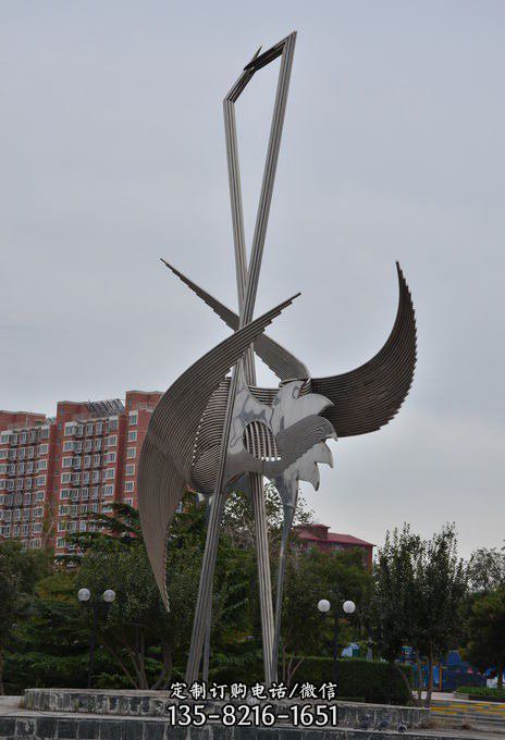 不锈钢小区大型抽象仙鹤雕塑