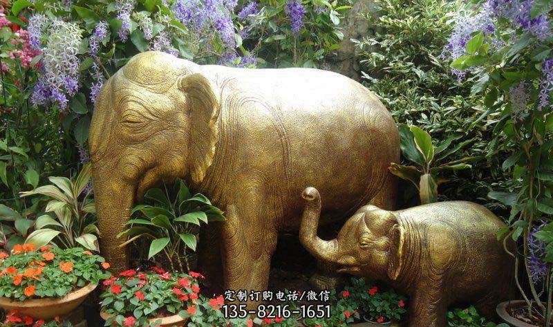 公园母子象动物铜雕