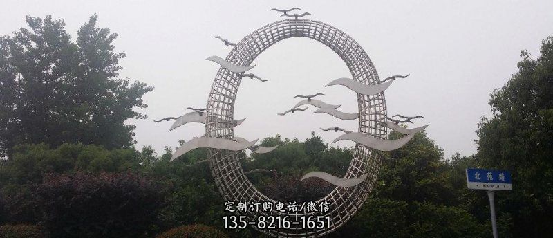 公园不锈钢海鸥圆环景观雕塑