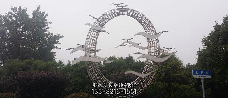 公园不锈钢海鸥圆环景观雕塑 公园不锈钢海鸥圆环景观雕塑