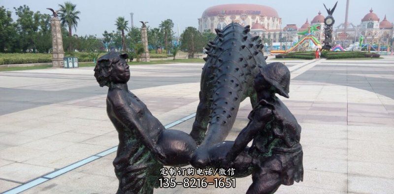 广场抽象恐龙和小孩景观铜雕 广场抽象恐龙和小孩景观铜雕