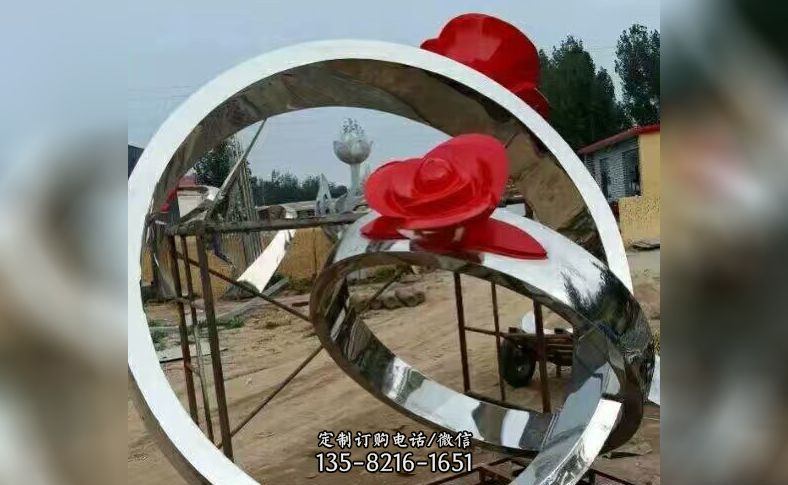 不锈钢玫瑰花戒指景观雕塑