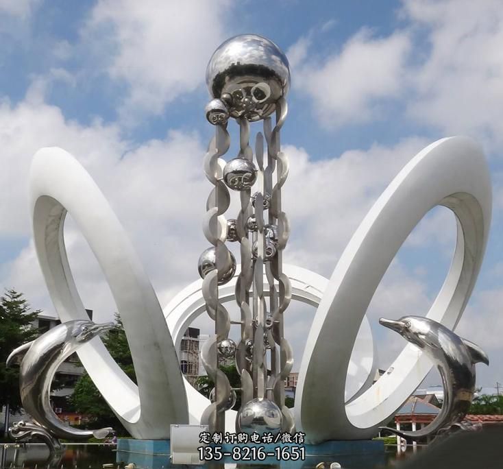 不锈钢城市艺术海豚雕塑 不锈钢城市艺术海豚雕塑