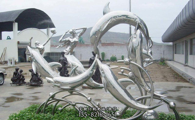 不锈钢海豚嬉戏动物雕塑