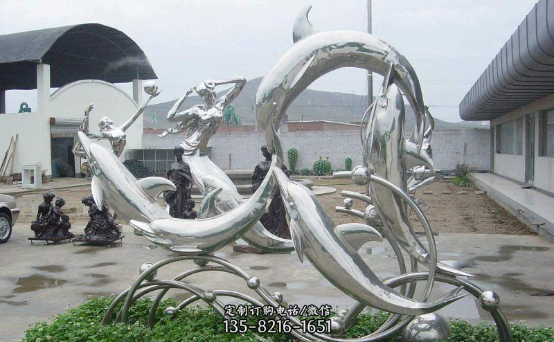 不锈钢海豚嬉戏动物雕塑 不锈钢海豚嬉戏动物雕塑