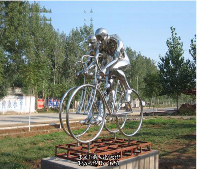 不锈钢骑自行车的人物公园景观雕塑