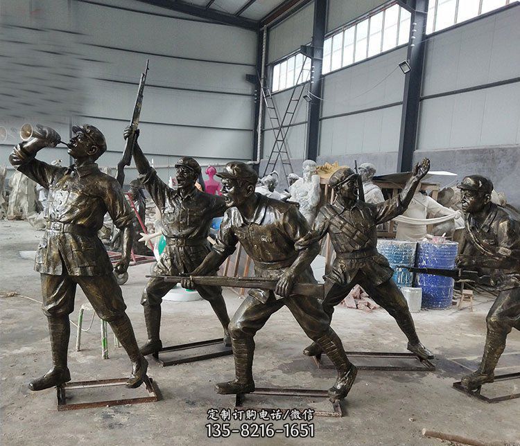 广场铜雕解放军人人物雕塑
