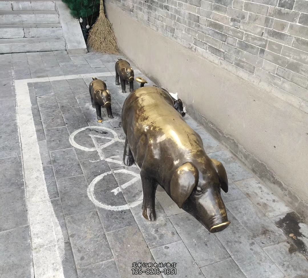 母子猪铜雕-浮雕影墙