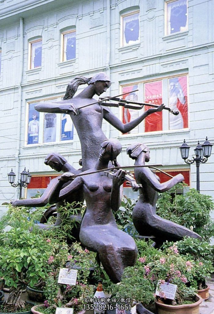 街边拉小提琴的人物景观铜雕