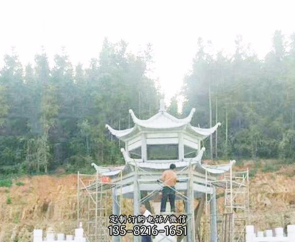 园林仿古双层石凉亭景观石雕 园林仿古双层石凉亭景观石雕