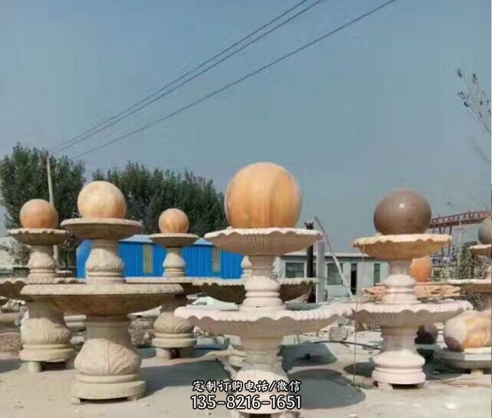 晚霞红多层风水球喷泉石雕 晚霞红多层风水球喷泉石雕