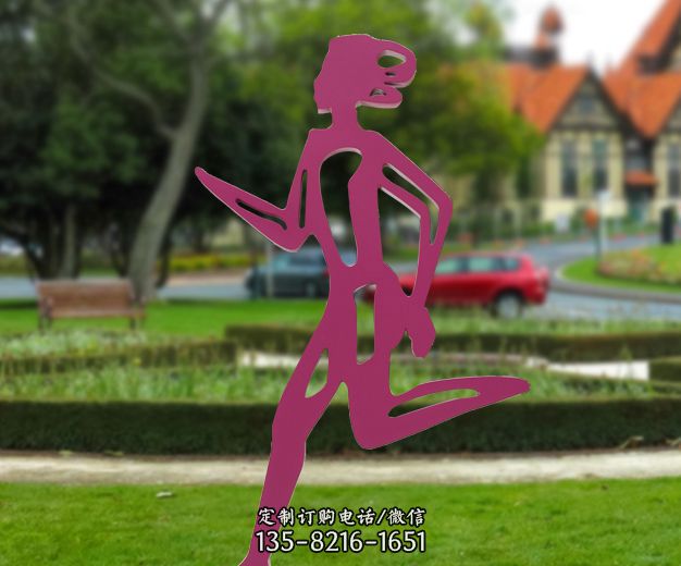 不锈钢镂空抽象跑步女人雕塑