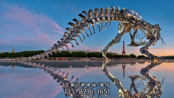 广场不锈钢恐龙骨架雕塑