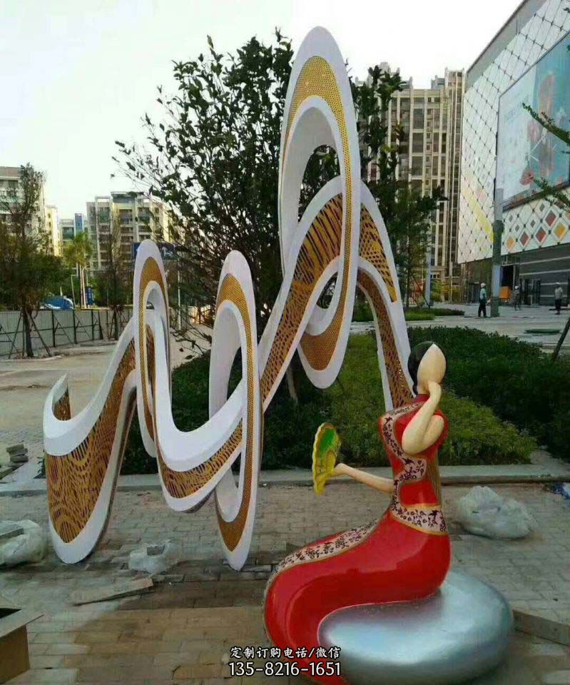 不锈钢彩带和人物雕塑 不锈钢彩带和人物雕塑