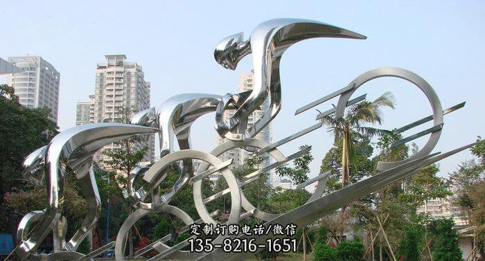 公园不锈钢抽象骑自行车人物雕塑