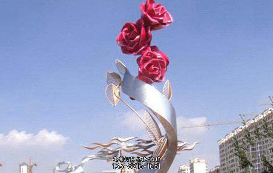 不锈钢抽象玫瑰花景观雕塑