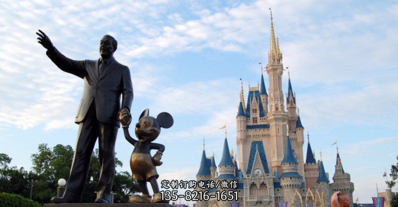 公园华特迪士尼和米老鼠景观铜雕