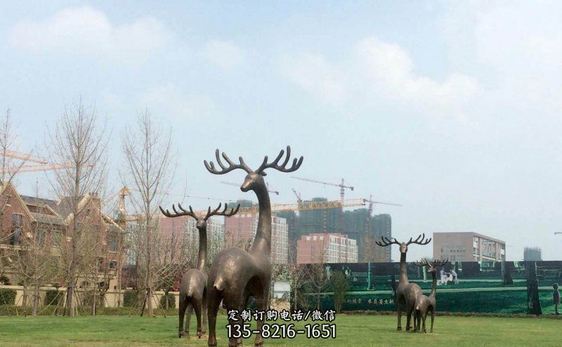公园抽象梅花鹿动物铜雕