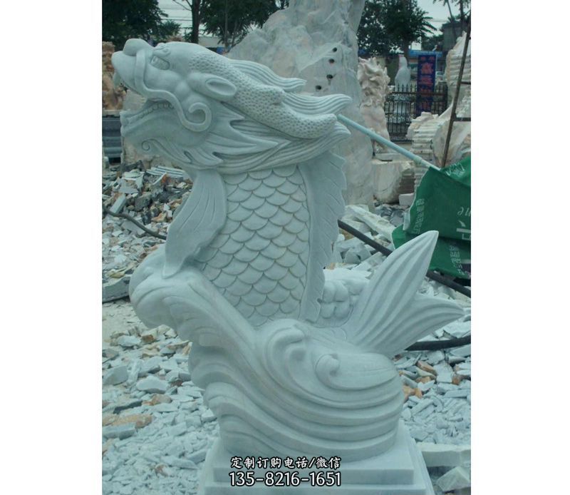 鲤鱼变龙石雕-城市雕塑鲤鱼