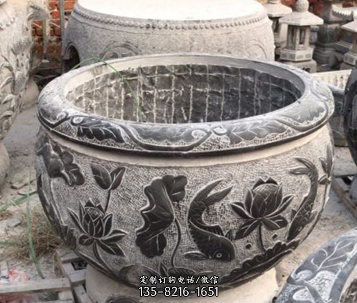 庭院荷花鲤鱼石浮雕水缸 庭院荷花鲤鱼石浮雕水缸