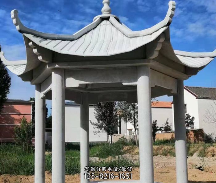 园林景观六角石雕凉亭 园林景观六角石雕凉亭