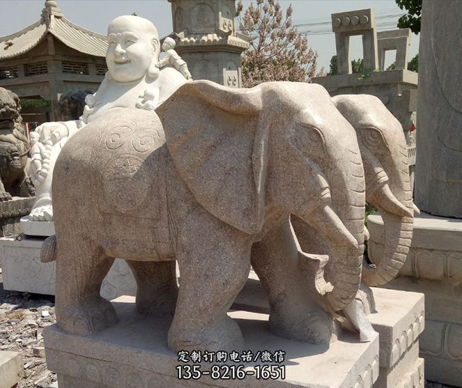 招财晚霞红大象石雕