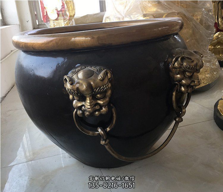 铜雕圆形荷花水缸雕塑 铜雕圆形荷花水缸雕塑