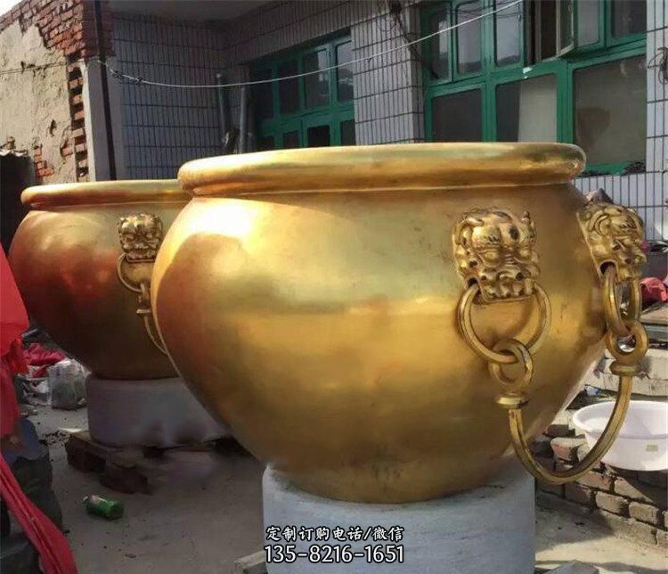 庭院纯铜水缸景观铜雕摆件 庭院纯铜水缸景观铜雕摆件