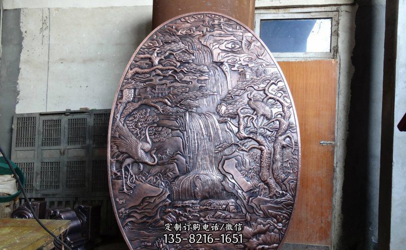 仙鹤松林瀑布古代园林景观铜浮雕 仙鹤松林瀑布古代园林景观铜浮雕