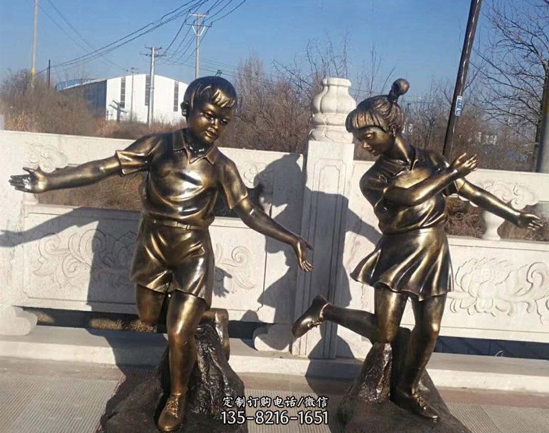 公园景观编花篮儿童铜雕